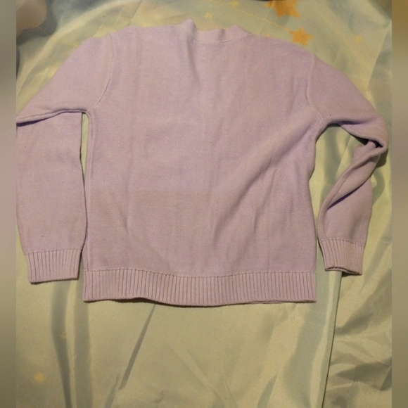 Lands End Kids button front cable cardigan, large (10-12) lavender cloud - Picture 5 of 7